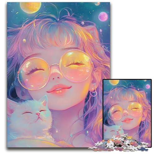 AnimeMädchen im WeltraumPuzzle für Erwachsene 1000teiliges Holzpuzzle Eltern Liebhaber Freunde Alter 14 1000 Teile (38 x 26 cm) von CXUOSADIP