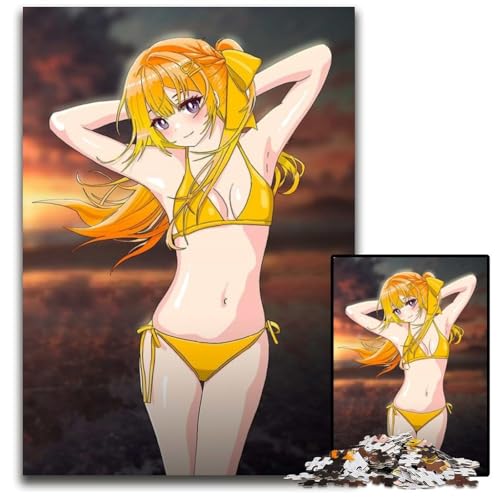 AnimeMädchen im gelben Bikini Puzzle für Erwachsene Holzpuzzle für die Heimdekoration ideales Weihnachts und Neujahrsgeschenk für Teenager 1000 Teile (38 x 26 cm) von CXUOSADIP