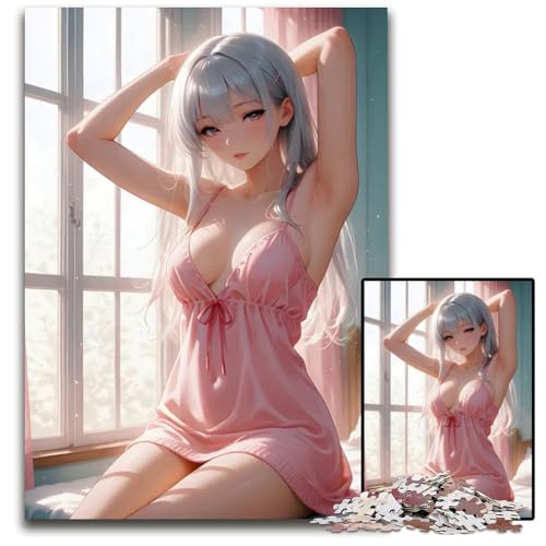 AnimeMädchen im rosa Kleid Puzzle 1000 Teile unmögliches Puzzle für Erwachsene Lernspielzeug für Teenager HeimbüroDekor 1000 Teile (75 x 50 cm) von CXUOSADIP