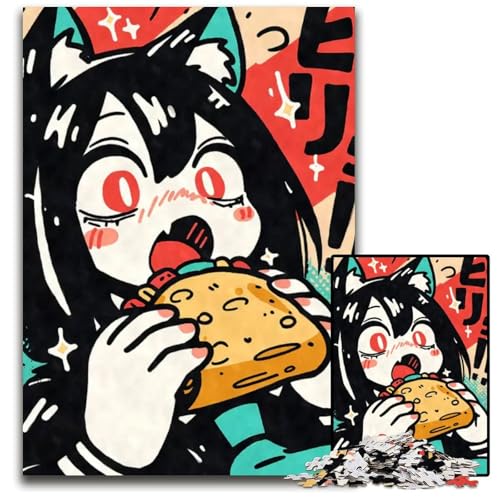 AnimeMädchen isst Taco 1000teiliges Puzzle für Erwachsene schwierige Puzzles für Erwachsene perfekt für Heimdekoration Geburtstage Feiertage und Geschenke 1000 Teile (75 x 50 cm) von CXUOSADIP
