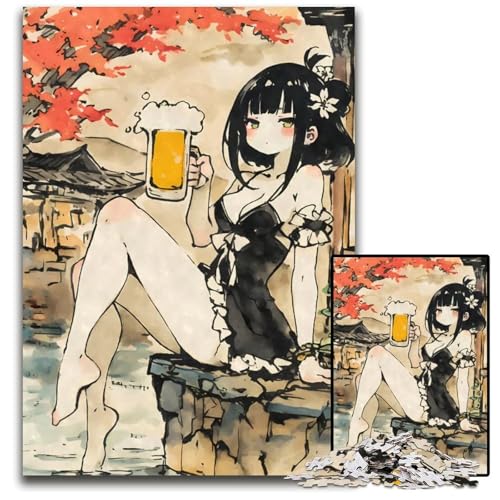 AnimeMädchen mit Bier SumiePuzzle anspruchsvolle Rätsel Denksportaufgabe interaktives Familienspiel geeignet für Kinder ab 14 Jahren 1000 Teile (75 x 50 cm) von CXUOSADIP