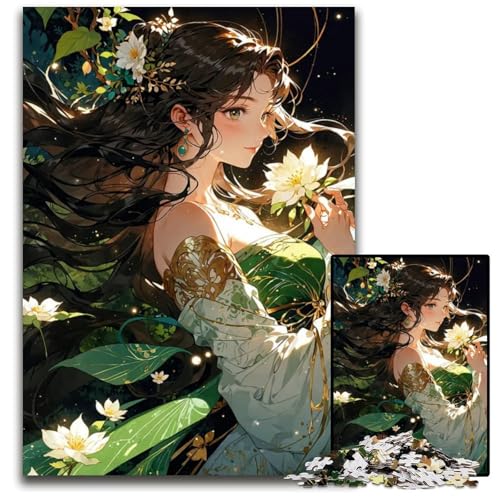 AnimeMädchen mit BlumenPuzzle 1000 Teile Puzzle pädagogisches Denkspiel künstlerische HeimbüroDekoration ab 14 Jahren 1000 Teile (75 x 50 cm) von CXUOSADIP