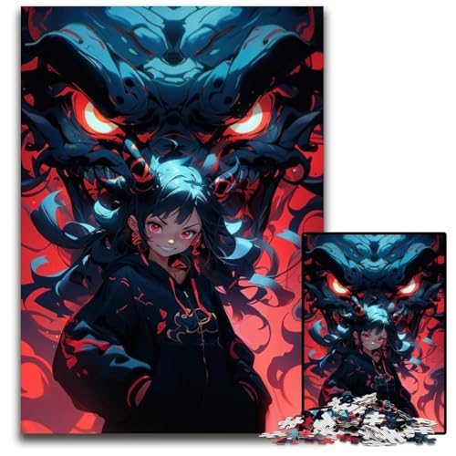 AnimeMädchen mit DrachenPuzzle 1000 Teile unmögliches Puzzle für Erwachsene Lernspielzeug für Teenager HeimbüroDekor 1000 Teile (75 x 50 cm) von CXUOSADIP