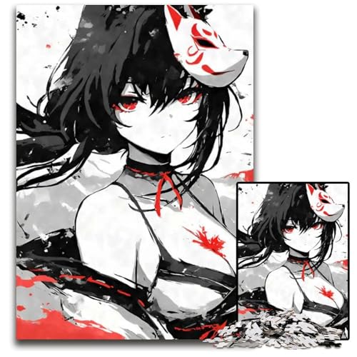 AnimeMädchen mit Fuchsmaske Puzzleteile anspruchsvolle Puzzles Denksportaufgabe interaktives Familienspiel geeignet für Kinder ab 14 Jahren 1000 Teile (75 x 50 cm) von CXUOSADIP