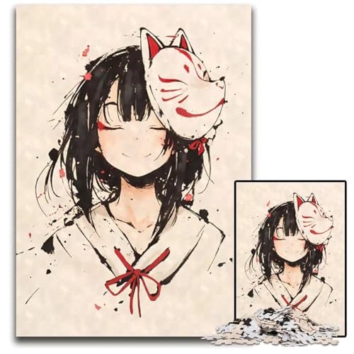 AnimeMädchen mit Fuchsmaske SumieTeilePuzzle anspruchsvolle Rätsel Denksportaufgabe interaktives Familienspiel geeignet für Kinder ab 14 Jahren 1000 Teile (38 x 26 cm) von CXUOSADIP