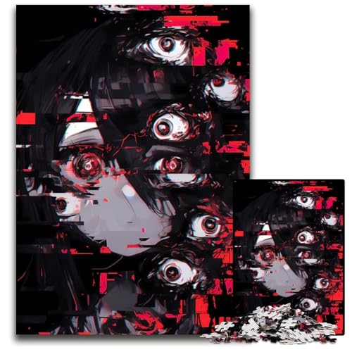 AnimeMädchen mit GlitchAugen Puzzle für Erwachsene 1000 Teile Holzpuzzle für Heimdekoration Gehirntraining 1000 Teile (75 x 50 cm) von CXUOSADIP