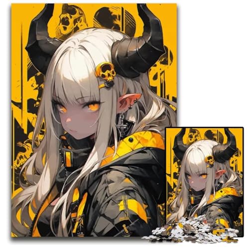 AnimeMädchen mit Hörnern Puzzle für Erwachsene Holzpuzzle für die Heimdekoration ideales Weihnachts und Neujahrsgeschenk für Teenager 1000 Teile (38 x 26 cm) von CXUOSADIP