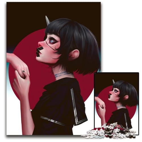 AnimeMädchen mit Horn 1000teiliges Puzzle für Erwachsene schwierige Puzzles für Erwachsene perfekt für Heimdekoration Geburtstage Feiertage und Geschenke 1000 Teile (38 x 26 cm) von CXUOSADIP