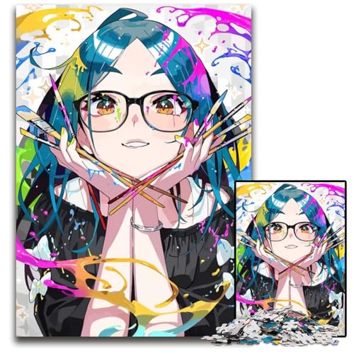 AnimeMädchen mit Pinseln Puzzle 1000 Teile Puzzle pädagogisches Denkspiel künstlerische HeimbüroDekoration ab 14 Jahren 1000 Teile (38 x 26 cm) von CXUOSADIP