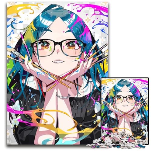 AnimeMädchen mit Pinseln Puzzle 1000 Teile für Erwachsene Puzzles für Erwachsene Heimaktivität für Feiertage Geburtstage und Familienspieleabende 1000 Teile (75 x 50 cm) von CXUOSADIP