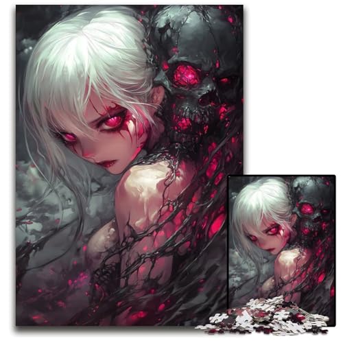 AnimeMädchen mit TotenkopfPuzzle 1000 Teile für Erwachsene Puzzle für Erwachsene anspruchsvolle Denksportaufgabe Familienaktivität Heimdekoration 1000 Teile (75 x 50 cm) von CXUOSADIP