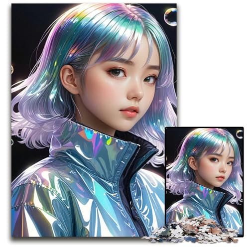 AnimeMädchen mit holografischer Jacke Puzzleteile anspruchsvolle Puzzles Denksportaufgabe interaktives Familienspiel geeignet für Kinder ab 14 Jahren 1000 Teile (75 x 50 cm) von CXUOSADIP