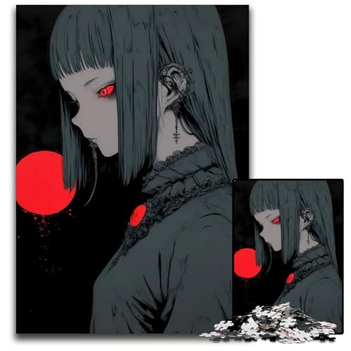 AnimeMädchen mit roten Augen Puzzle 1000 Teile für Erwachsene schwierige Puzzles für Erwachsene Geburtstagsgeschenkidee anspruchsvolles Denkspiel 1000 Teile (38 x 26 cm) von CXUOSADIP