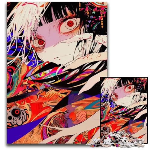 AnimeMädchen mit roten Augen Puzzle anspruchsvolle Puzzles Denksportaufgabe interaktives Familienspiel geeignet für Kinder ab 14 Jahren 1000 Teile (75 x 50 cm) von CXUOSADIP