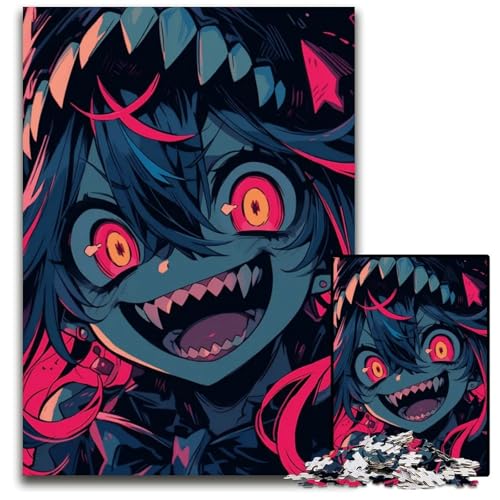 AnimeMädchen mit scharfen Zähnen Puzzleteil anspruchsvolle Rätsel Denksportaufgabe interaktives Familienspiel geeignet für Kinder ab 14 Jahren 1000 Teile (38 x 26 cm) von CXUOSADIP