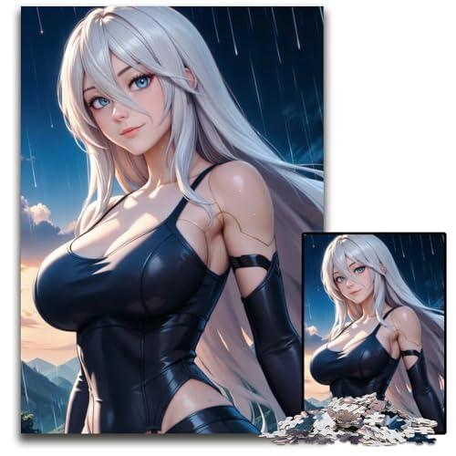 AnimeMädchen mit weißen Haaren Puzzles 1000 Teile für Erwachsene schwierige Puzzles für Erwachsene Geburtstagsgeschenkidee anspruchsvolles Denkspiel 1000 Teile (38 x 26 cm) von CXUOSADIP