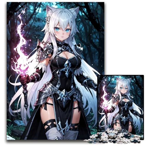 AnimeMädchenKatzenZauberinPuzzle 1000 Teile unmögliches Puzzle für Erwachsene Lernspielzeug für Teenager HeimbüroDekor 1000 PCS (38 x 26 cm) von CXUOSADIP