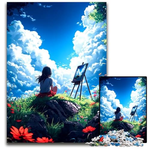 AnimeMädchenMalereiLandschaftspuzzle 1000 Teile Unmögliches Puzzle für Erwachsene Lernspielzeug für Teenager Home Office Decor 1000 PCS (38x26cm) von CXUOSADIP