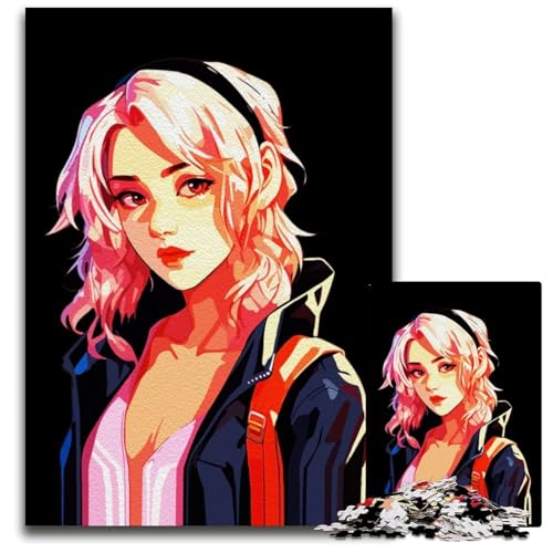AnimeMädchenPorträt PCPuzzle für Erwachsene Holzpuzzle für Heimdekoration ideales Weihnachts und Neujahrsgeschenk für Teenager 1000 Teile (38 x 26 cm) von CXUOSADIP