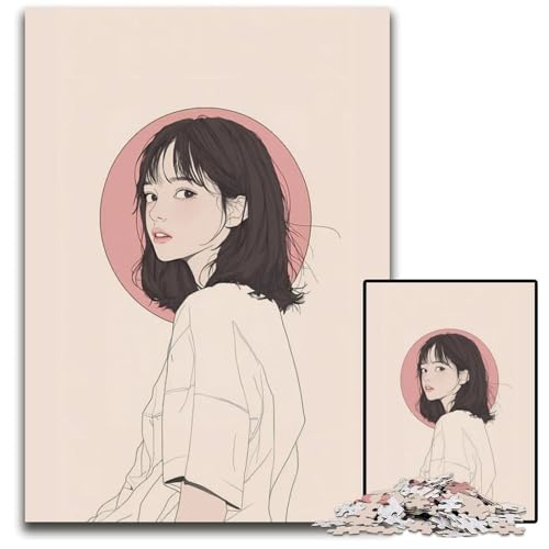 AnimeMädchenPorträtPuzzles 1000 Teile für Erwachsene Schwierige Puzzles für Erwachsene Geburtstagsgeschenkidee Herausforderndes Denkspiel 1000 Teile (38 x 26 cm) von CXUOSADIP