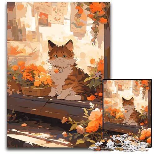 AnimePuzzle mit IngwerblumenKatze für Erwachsene 1000 Teile anspruchsvolle Puzzles für Teenager Familienspaß DIYDenkspiel Geschenk 1000 Teile (75 x 50 cm) von CXUOSADIP