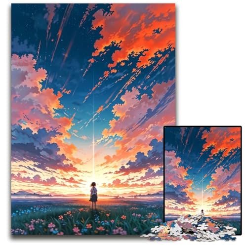 AnimeSonnenuntergangslandschaft 1000teiliges Puzzle Holzpuzzle für Erwachsene anspruchsvolle Denksportaufgabe Familienaktivität Heimdekoration 1000 Teile (75 x 50 cm) von CXUOSADIP