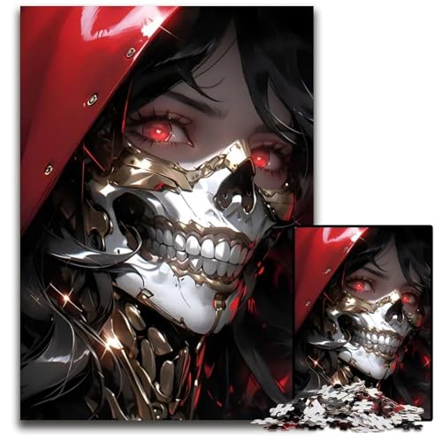 AnimeTotenkopfFrau 1000teiliges Puzzle Holzpuzzle für Erwachsene anspruchsvolle Denksportaufgabe Familienaktivität Heimdekoration 1000 Teile (38 x 26 cm) von CXUOSADIP