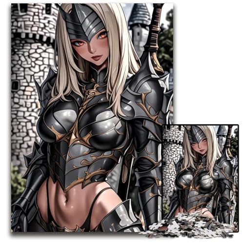 Blonder AnimeRitter 1000teiliges Puzzle Holzpuzzle für Erwachsene anspruchsvolle Denksportaufgabe Familienaktivität Heimdekoration 1000 Teile (75 x 50 cm) von CXUOSADIP