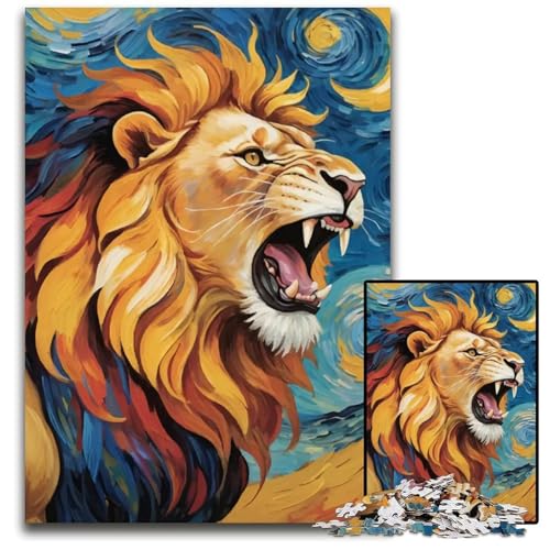 Brüllender Löwe im VanGoghStil Puzzle 1000 Teile für Erwachsene Papierpuzzle für Erwachsene Heimdekoration 1000 Teile (38 x 26 cm) von CXUOSADIP