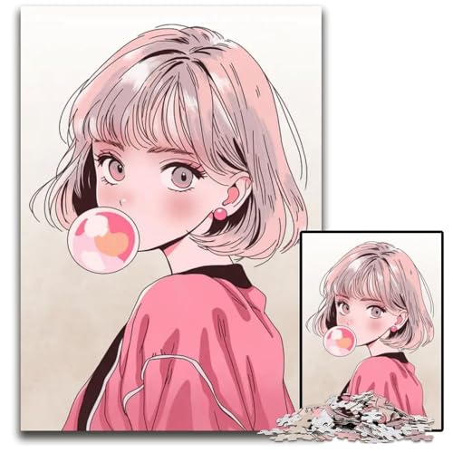Bubble Gum Slay Anime Girl Puzzles 1000 Teile für Erwachsene Schwierige Puzzles für Erwachsene Geburtstagsgeschenkidee Herausforderndes Denkspiel 1000 Teile (75 x 50 cm) von CXUOSADIP