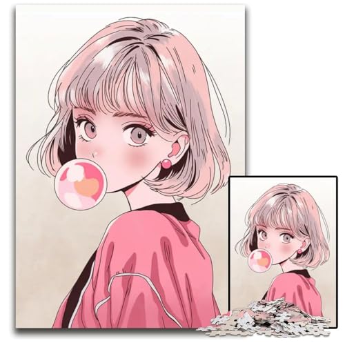 Bubble Gum Slay AnimeMädchenPuzzle für Erwachsene 1000 Teile anspruchsvolle Puzzles anspruchsvolle Denksportaufgabe Familienaktivität Heimdekoration 1000 Teile (38 x 26 cm) von CXUOSADIP
