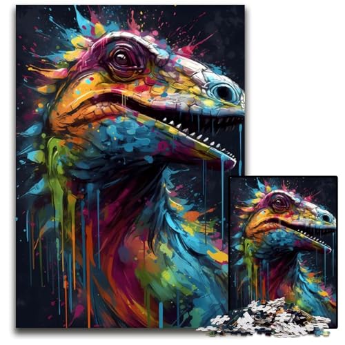 Buntes DinosaurierPuzzle 1000 Teile für Erwachsene Holzpuzzle für Erwachsene anspruchsvolles Denkspiel für Teenager Spaß für den Familienspieleabend 1000 Teile (75 x 50 cm) von CXUOSADIP