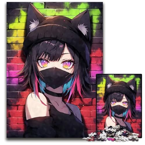 Buntes NekomimiGraffiti 1000teiliges Puzzle für Erwachsene Puzzle für Erwachsene Geburtstage und Feiertage 1000 Teile (38 x 26 cm) von CXUOSADIP