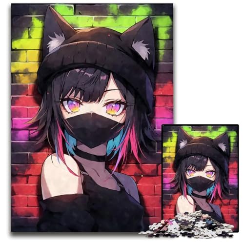 Buntes NekomimiGraffitiPuzzle 1000 Teile für Erwachsene Puzzle für Erwachsene anspruchsvolle Denksportaufgabe Familienaktivität Heimdekoration 1000 Teile (75 x 50 cm) von CXUOSADIP