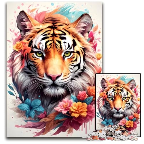 Buntes TigerVintageKunstPuzzle 1000 Teile für Erwachsene anspruchsvolles Denkspiel für Teenager Spaß für den Familienspielabend 1000 Teile (38 x 26 cm) von CXUOSADIP