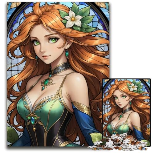 BuntglasMädchen14 Puzzle für Erwachsene 1000 Teile Puzzle für Erwachsene Geburtstage Feiertage am besten für Weihnachten 1000 Teile (38 x 26 cm) von CXUOSADIP
