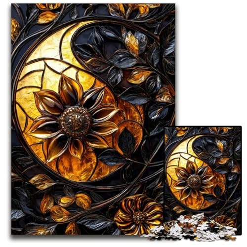 BuntglasSonnenblumenPuzzle für Erwachsene 1000 Teile Puzzle für Erwachsene Denksportaufgabe Heimdekoration 1000 Teile (75 x 50 cm) von CXUOSADIP