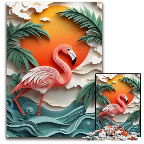 D Paper Flamingo Sunset Paper Art 1000teiliges Puzzle Holzpuzzle perfekt für Teenager und Sammler ideale Heimdekoration und Reisegeschenk 1000 Teile (75 x 50 cm) von CXUOSADIP