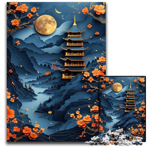 D Strukturiertes Japanisches PagodenPuzzle Holzpuzzle Spiel für Erwachsene Geschenk interaktives Familienspiel GehirnHerausforderung 1000 Teile (75 x 50 cm) von CXUOSADIP