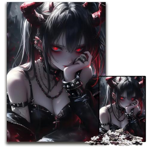 Dämonenhörner AnimeMädchen Puzzle für Erwachsene 1000 Teile Holzpuzzle für Heimdekoration Gehirntraining 1000 Teile (38 x 26 cm) von CXUOSADIP