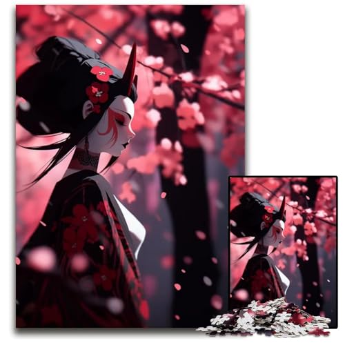 Dämonenmädchen in Kirschblüten 1000teiliges Puzzle Puzzle für Erwachsene farbenfrohe Heimdekoration interaktives Familienspiel 1000 Teile (75 x 50 cm) von CXUOSADIP
