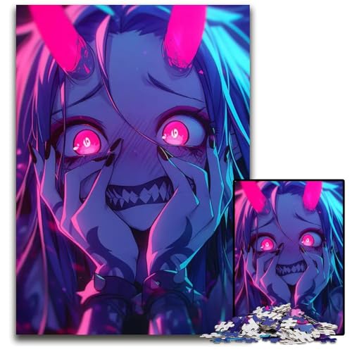 Dämonenmädchen mit rosa Hörnern Puzzle anspruchsvolle Puzzles Denksportaufgabe interaktives Familienspiel geeignet für Kinder ab 14 Jahren 1000 Teile (75 x 50 cm) von CXUOSADIP