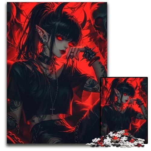 Dämonenmädchen mit roten Augen Puzzle 1000 Teile Puzzle pädagogisches Denkspiel künstlerische Heim und Bürodekoration ab 14 Jahren 1000 Teile (38 x 26 cm) von CXUOSADIP