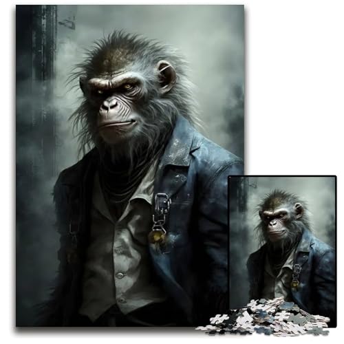 Der Pate Schimpanse 1000teiliges Puzzle anspruchsvolles Denkspiel für Teenager 1000 Teile (38 x 26 cm) von CXUOSADIP