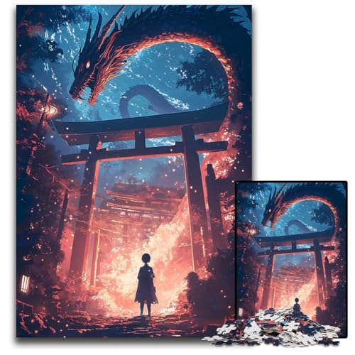 Dragon Gate on Fire 1000teiliges Puzzle für Erwachsene schwierige Puzzles für Erwachsene perfekt für Heimdekoration Geburtstage Feiertage und Geschenke 1000 Teile (38 x 26 cm) von CXUOSADIP