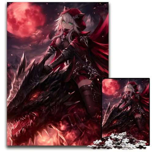 Dragon Rider Anime Girl Puzzle 1000 Teile Unmögliches Puzzle für Erwachsene Lernspielzeug für Teenager HeimbüroDekor 1000 PCS (75 x 50 cm) von CXUOSADIP