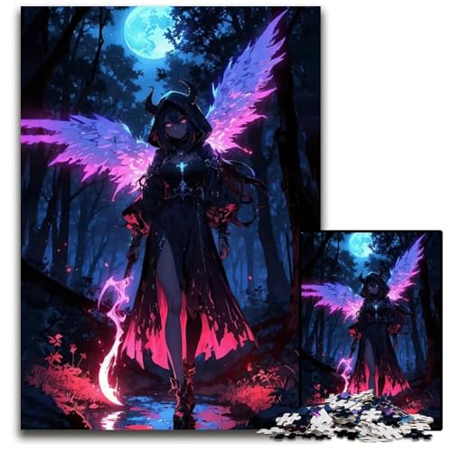 Dunkler Engel mit Flügeln Puzzle 1000 Teile Puzzle für Erwachsene perfekt für Familienfeiern Geburtstage Feiertage 1000 Teile (38 x 26 cm) von CXUOSADIP