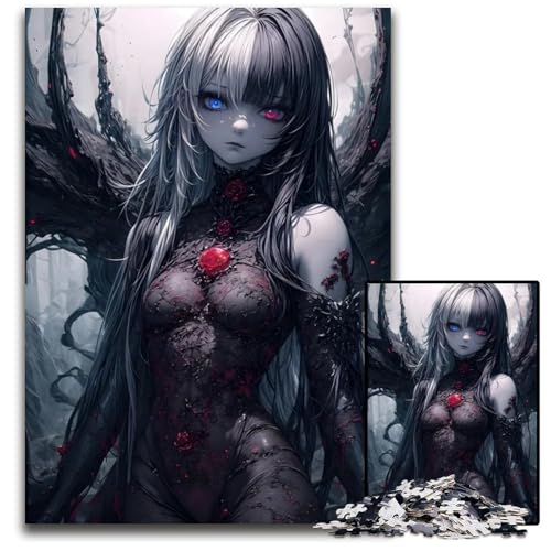 Dunkles AnimeMädchen mit Flügeln Puzzle für Erwachsene 1000teiliges Holzpuzzle Eltern Liebhaber Freunde Alter 14 1000 Teile (75 x 50 cm) von CXUOSADIP