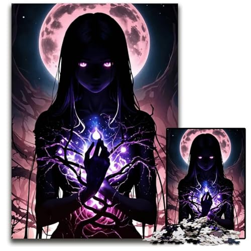 Dunkles AnimeMädchen mit leuchtender Energie PCPuzzle für Erwachsene Holzpuzzle für die Heimdekoration ideales Weihnachts und Neujahrsgeschenk für Teenager 1000 Teile (75 x 50 cm) von CXUOSADIP