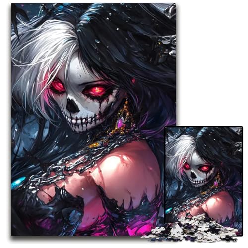 Dunkles AnimeTotenkopfMädchen 1000teiliges Puzzle für Erwachsene unmögliches Puzzle für Erwachsene Spaß für zu Hause Aktivitäten Geburtstagsgeschenk Reisegeschenke 1000 Teile (38 x 26 cm) von CXUOSADIP